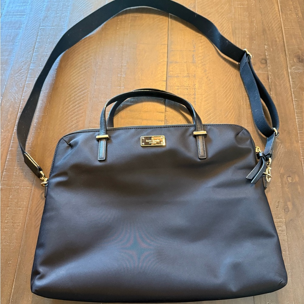kate spade black laptop bag with gold hardware
